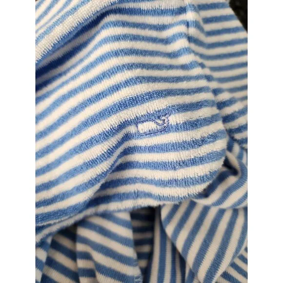 Vineyard Vines blue white stripe terry cloth hooded dress L 14 girls
